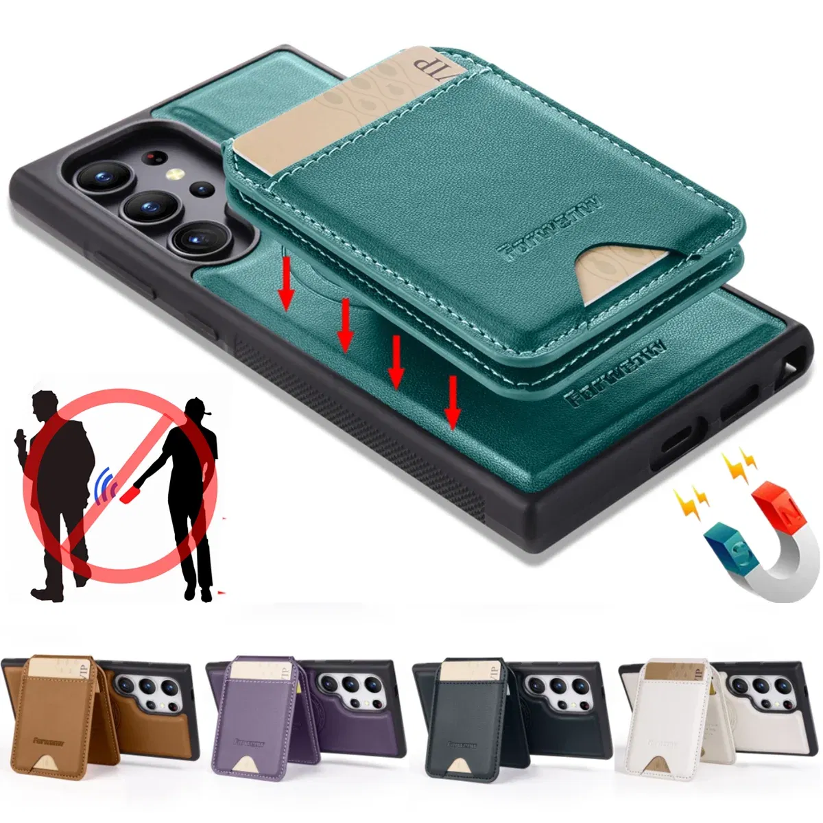 Color: PURPLE, Compatibility by Model: Galaxy Note20 - Leather Case For Samsung Galaxy A16 A36 A56 A55 A35 A15 A25 S25 S24 Ultra S23 S22 Plus + 2 in 1 Detachable Vertical Wallet Cover