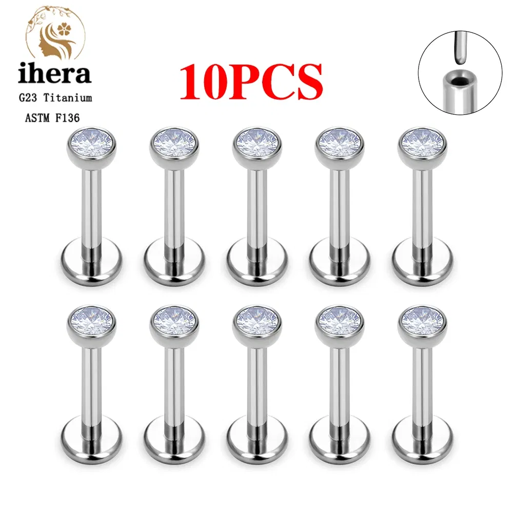 Metal color: Rhodium Plated, Ships From: CHINA, Main Stone Color: black - 10PCS G23 Titanium Lip Ring Labret Piercing Stud Earring CZ 16/18/20G Push Pin Ear Tragus Cartilage Helix Conch Pierc? Jewelry