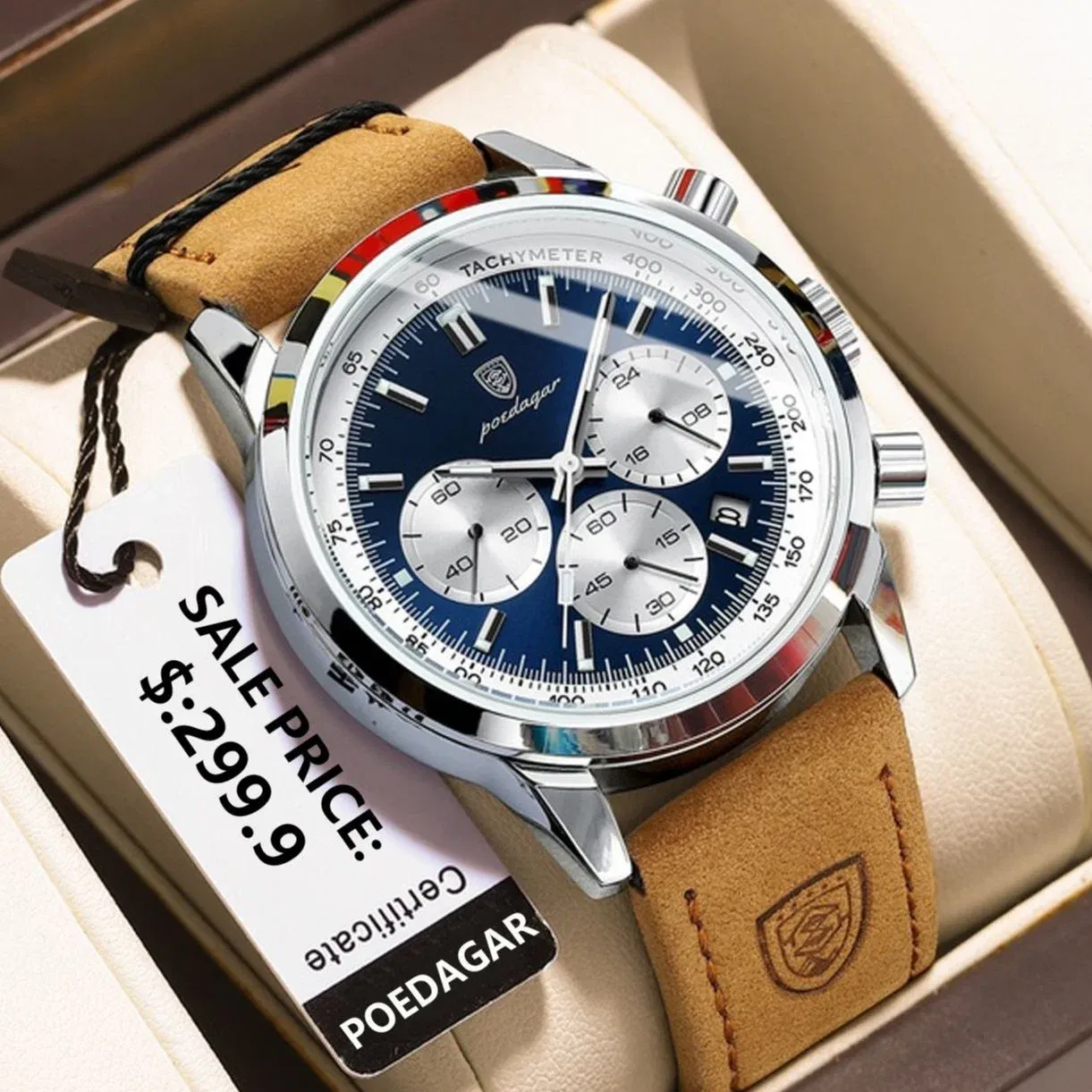 Color: Rose - POEDAGAR Man Wristwatch Luxury Sport Genuine Leather Men Quartz Watch For Men Chronograph Waterproof Luminous Date Men's Watches