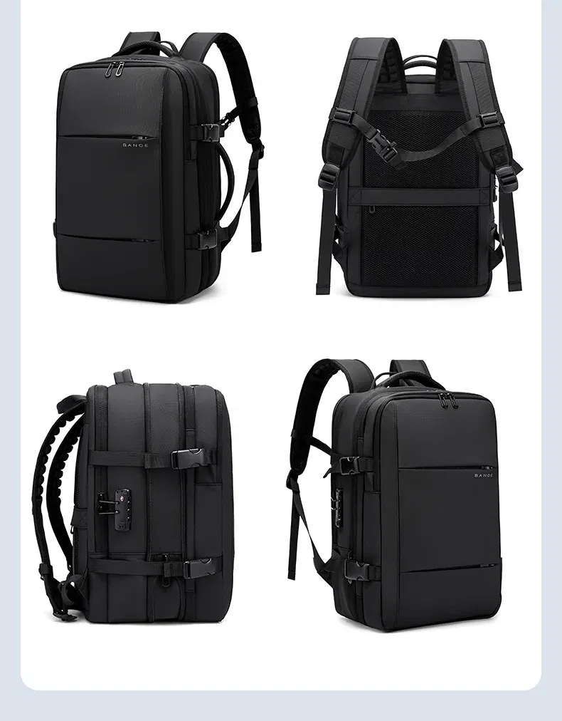Color: black - Bange Travel Men 15.6 inch Laptop Backpack vacuum compression Backpack Business school Backpack expandable outdoor backpack