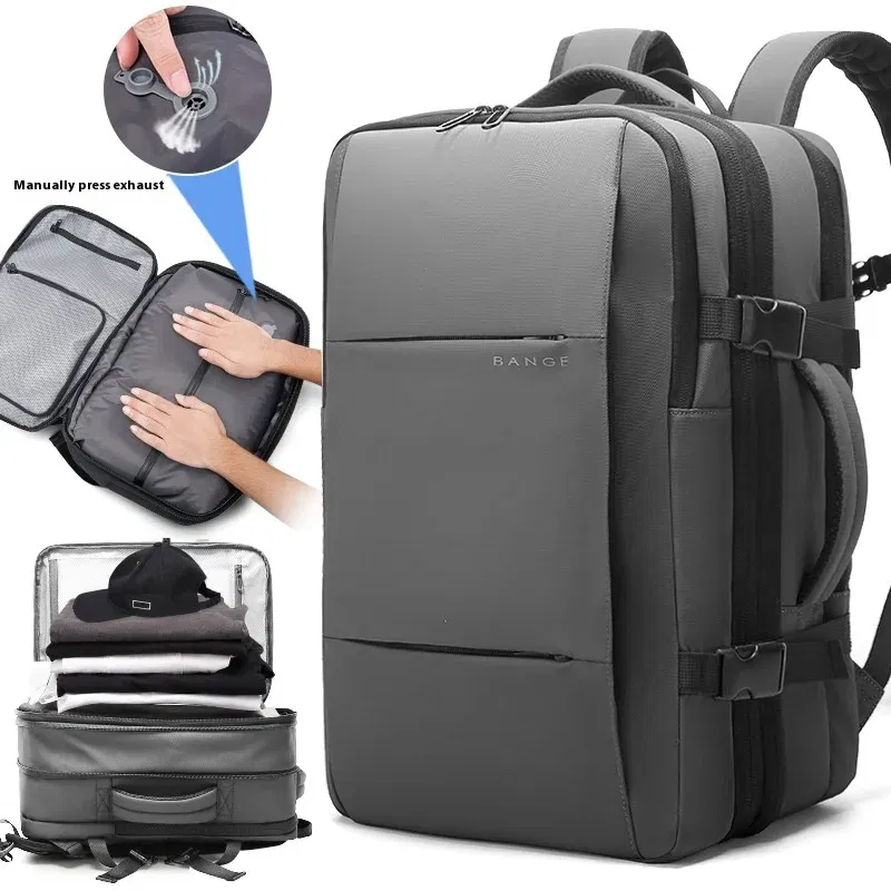 Color: black - Bange Travel Men 15.6 inch Laptop Backpack vacuum compression Backpack Business school Backpack expandable outdoor backpack
