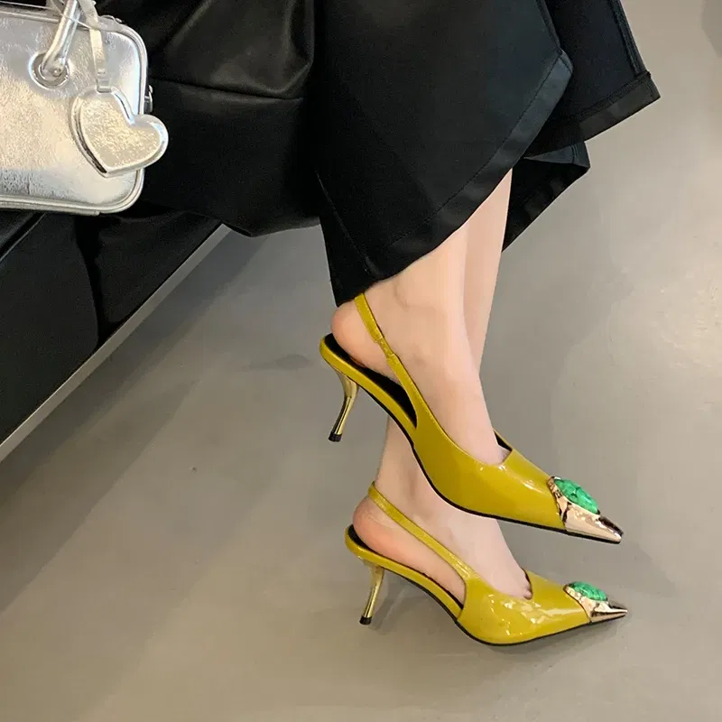 Color: black, Shoe Size: 38 - Sexy Women's High Heels Mules 2025 New Fashion Pointed Dress Women's Shoes Open Heel Party High Heels Striptease Sandals Women