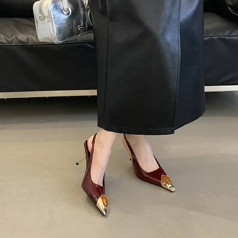 Color: black, Shoe Size: 38 - Sexy Women's High Heels Mules 2025 New Fashion Pointed Dress Women's Shoes Open Heel Party High Heels Striptease Sandals Women