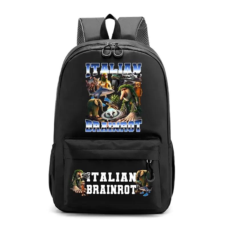 Color: black - Italian Brainrot Kids Cute Schoolbag Tung Tung Tung Sahur Backpack for Boy Funny Meme Anime Knapsack Cartoon Book Bag Gifts 2025