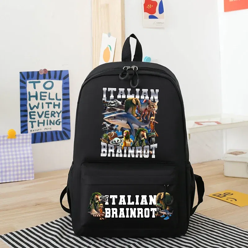 Color: black - Italian Brainrot Kids Cute Schoolbag Tung Tung Tung Sahur Backpack for Boy Funny Meme Anime Knapsack Cartoon Book Bag Gifts 2025