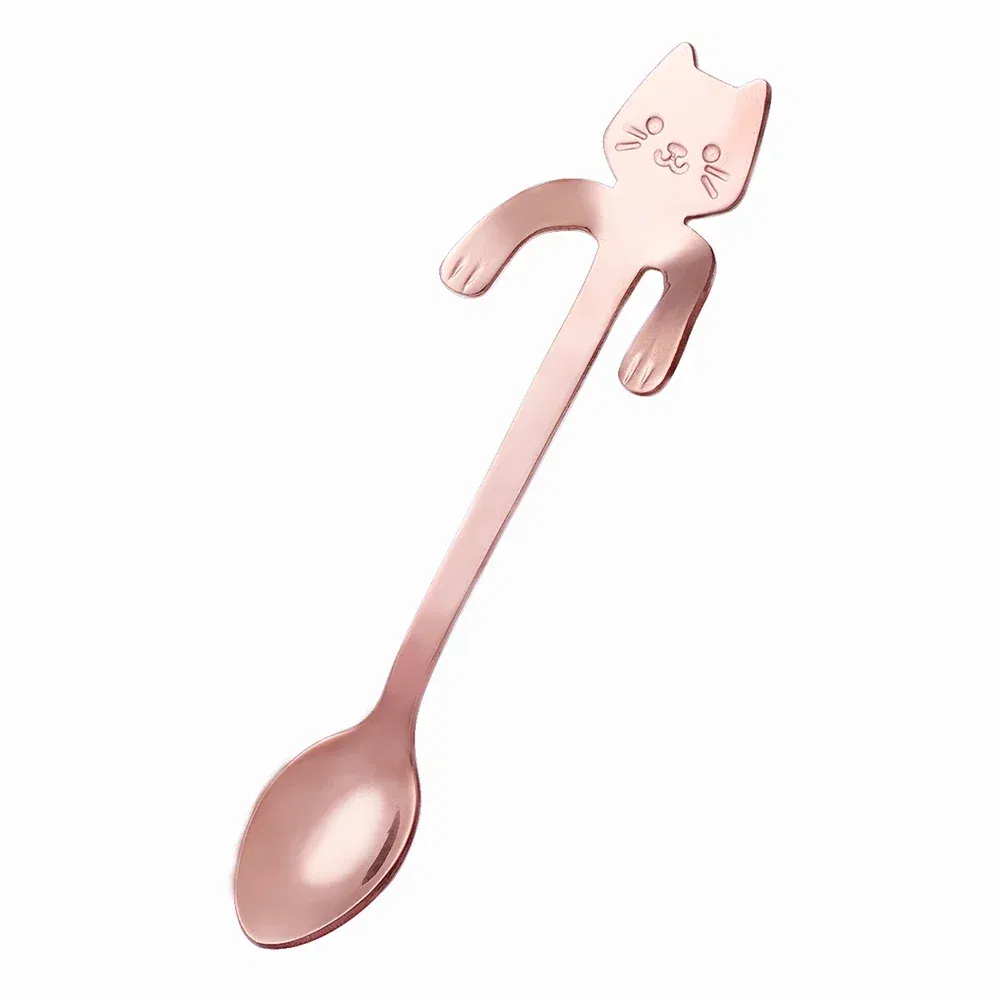Color: Brown - Stainless Steel Coffee Spoon Lovely Cute Cat Shape Teaspoon Dessert Snack Scoop Ice Cream Mini Spoons Tableware Kitchen Tools