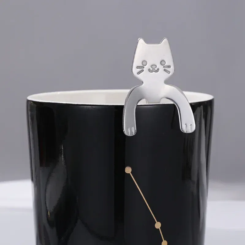Color: Brown - Stainless Steel Coffee Spoon Lovely Cute Cat Shape Teaspoon Dessert Snack Scoop Ice Cream Mini Spoons Tableware Kitchen Tools