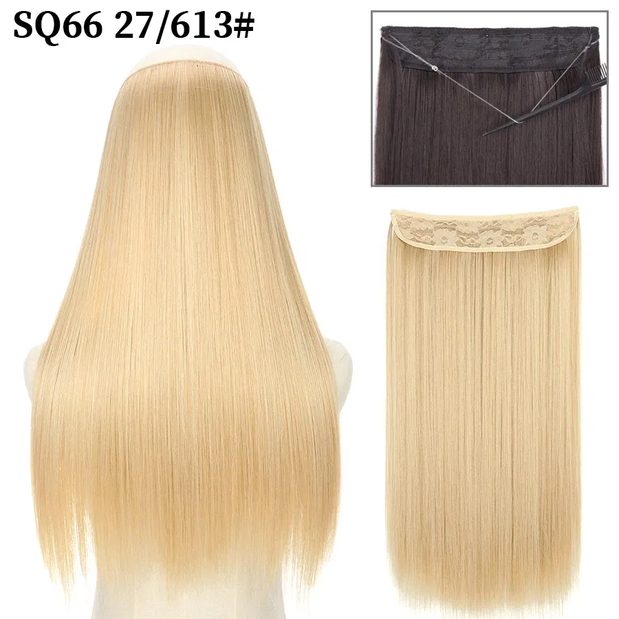 Color: #24, Stretched Length: 22inches, Ships From: CHINA - Synthetic Natural Wavy No Clip Fish Line Invisible Hair Extensions Mixed Color Blonde Black Artificial False Hair Piece ForWomen