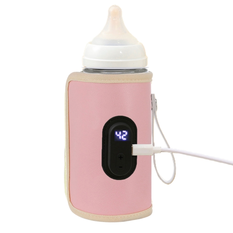 Color: Pink - Nursing Bottle Heater USB Charging Heating Sleeve Milk Warmer 20 Temperature