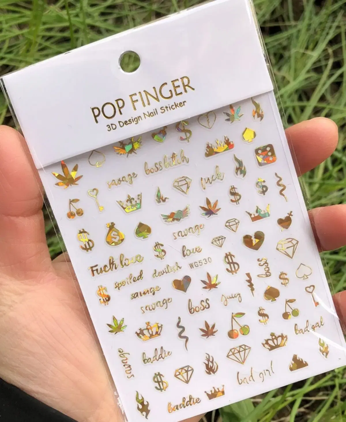 Color: Rose - 1PCS New English Alphabet Nail Stickers Multi-Color Laser Reflective Nail Slider Art Cool Text Nail Kit