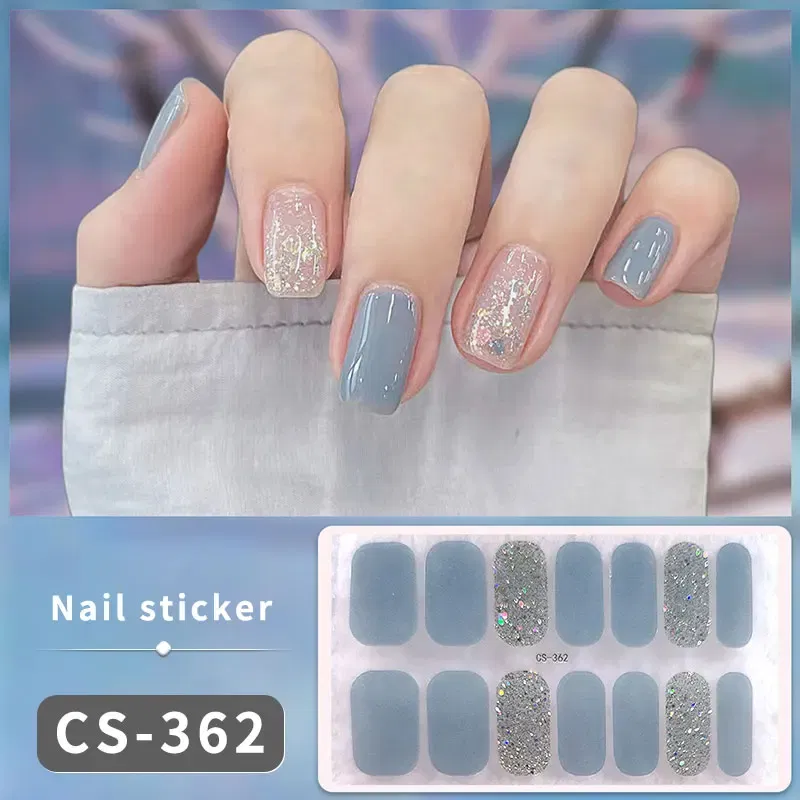 Color: Mint Colour - DIY Gel Nail Stickers Cured-free Long-Lasting Solid Color Nail Strips Patch Slider Sticker Full Cover Decal Nail Manicure Patch