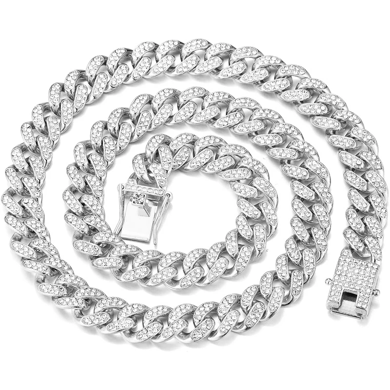 Metal Color: Dark Gold, Length: 40cm - Men Women Hip hop Iced Out Bling Chain Necklace High quality 13mm width Miami Cuban Chain HipHop Necklaces Fashion Jewelry