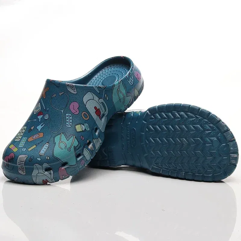 Color: Grape, Shoe Size: 35-36 - Medical print Nurse Clogs EVA Surgical Slippers Lightweight Non-slip Doctor Scrub Clogs Dental Pet Clinic Nursing Clogs Y07-1