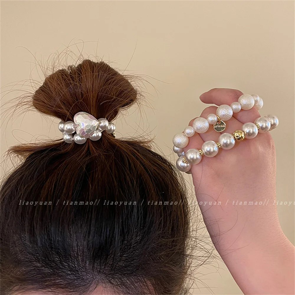 Color: Sky blue - Exquisite Pearl Beaded Hair Ties Bracelet Sweet Ponytail Braid Hair Rope for Women Girl Fashion Headwear Hair Accessories Gift