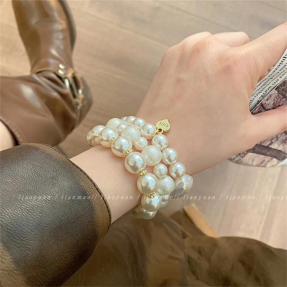 Color: Sky blue - Exquisite Pearl Beaded Hair Ties Bracelet Sweet Ponytail Braid Hair Rope for Women Girl Fashion Headwear Hair Accessories Gift
