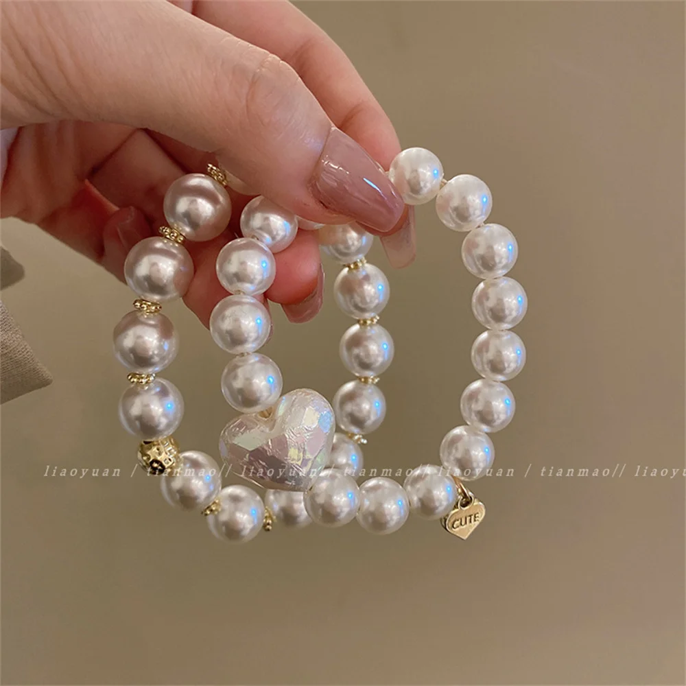 Color: Sky blue - Exquisite Pearl Beaded Hair Ties Bracelet Sweet Ponytail Braid Hair Rope for Women Girl Fashion Headwear Hair Accessories Gift