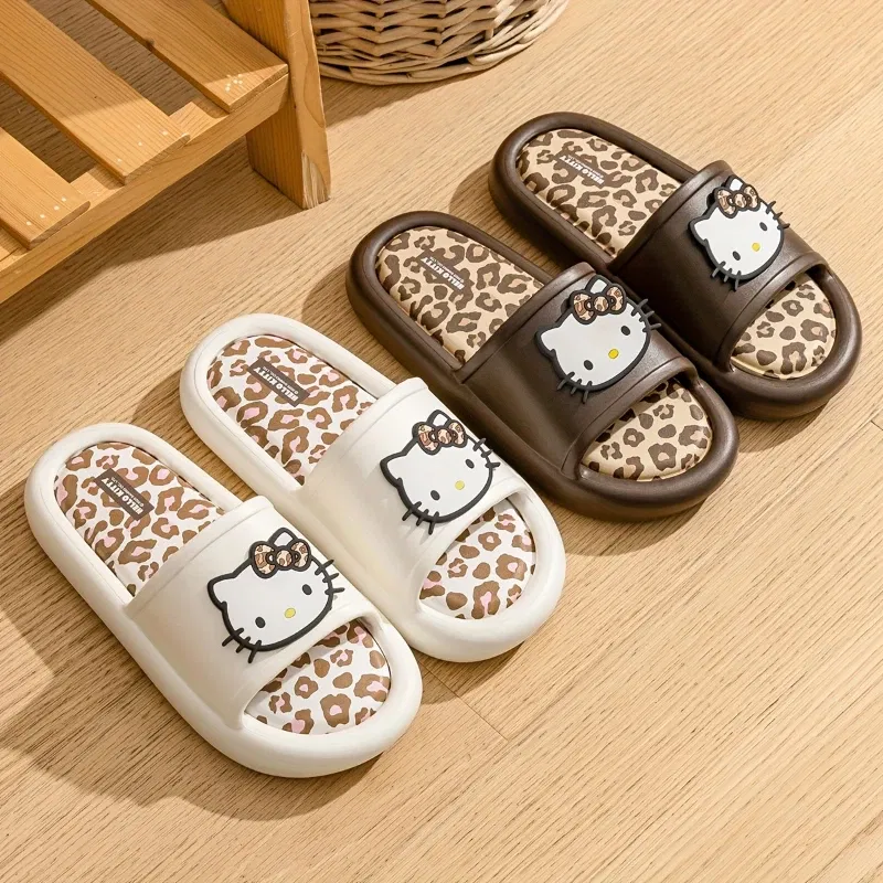 Color: Grape, Shoe Size: 38-39 - Miniso Hello Kitty Cute Leopard Print Slippers Trendy Open-Toe Slide Sandals in Chic Two-Tone Design Comfortable EVA Material