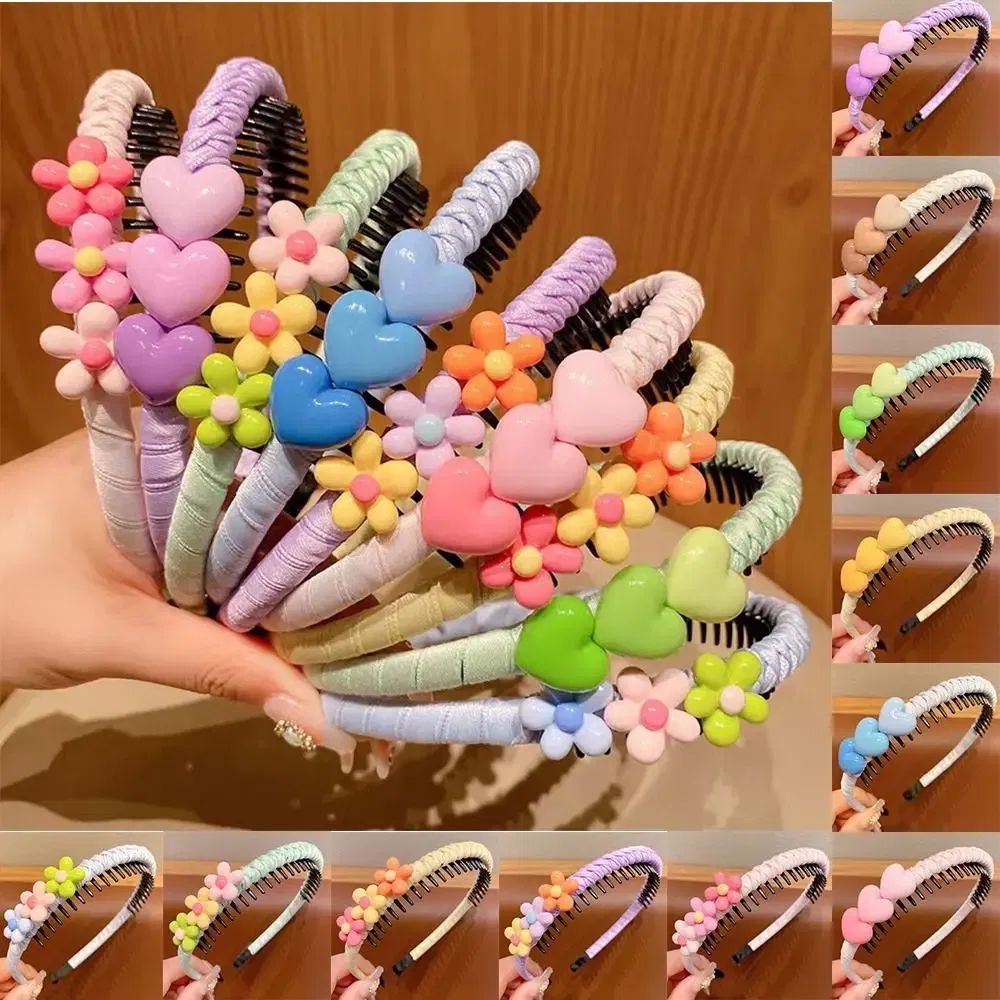 Color: Green - Love Hear Children Teethed Hair Hoop Cartoon Flower Korean Hair Band Hair Wear Girls