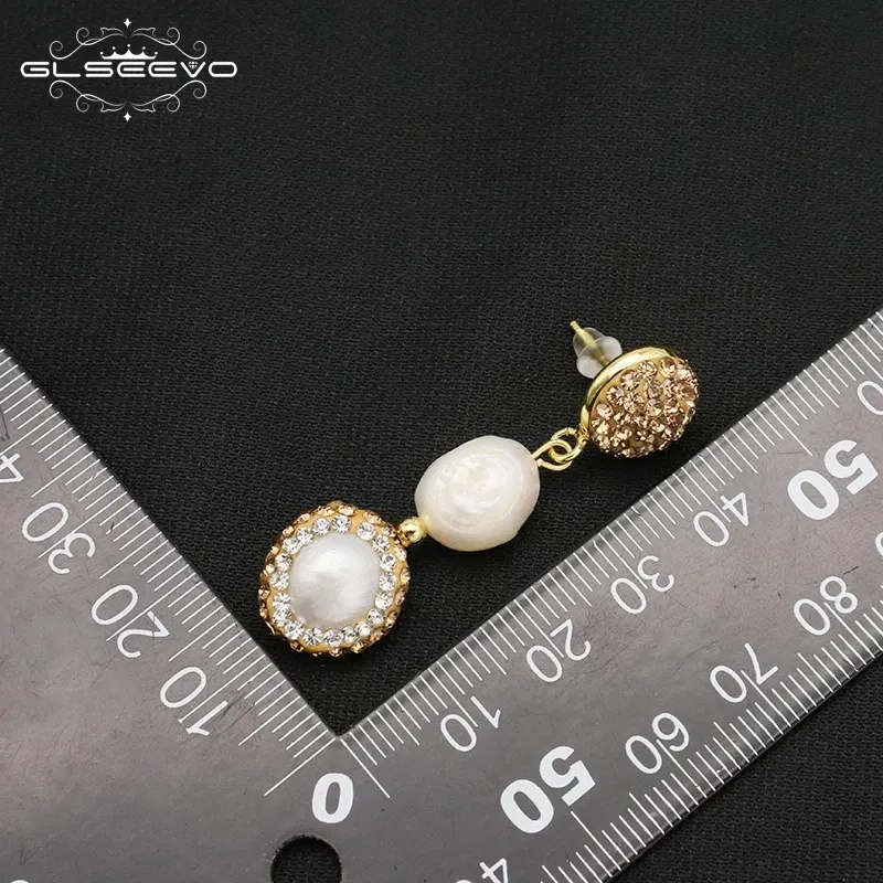 GLSEEVO Fashion Handmake Paved Freshwater Pearl Earring Long Fringed Statement Drop Earrings for Women Jewelry Party Earrings