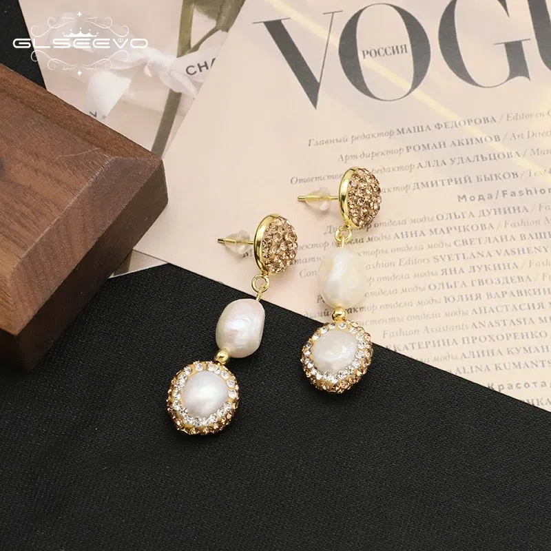 GLSEEVO Fashion Handmake Paved Freshwater Pearl Earring Long Fringed Statement Drop Earrings for Women Jewelry Party Earrings