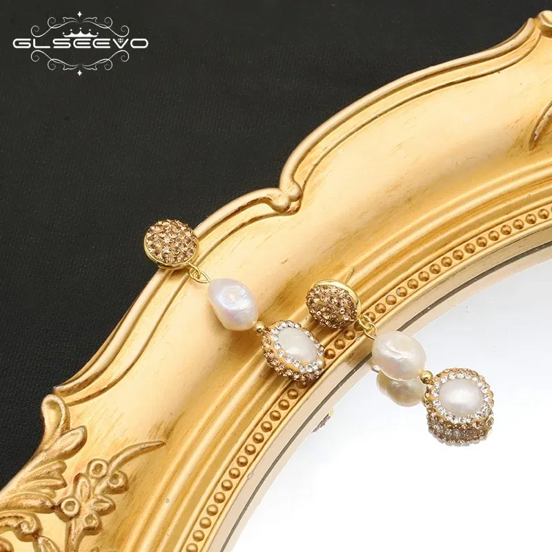 GLSEEVO Fashion Handmake Paved Freshwater Pearl Earring Long Fringed Statement Drop Earrings for Women Jewelry Party Earrings