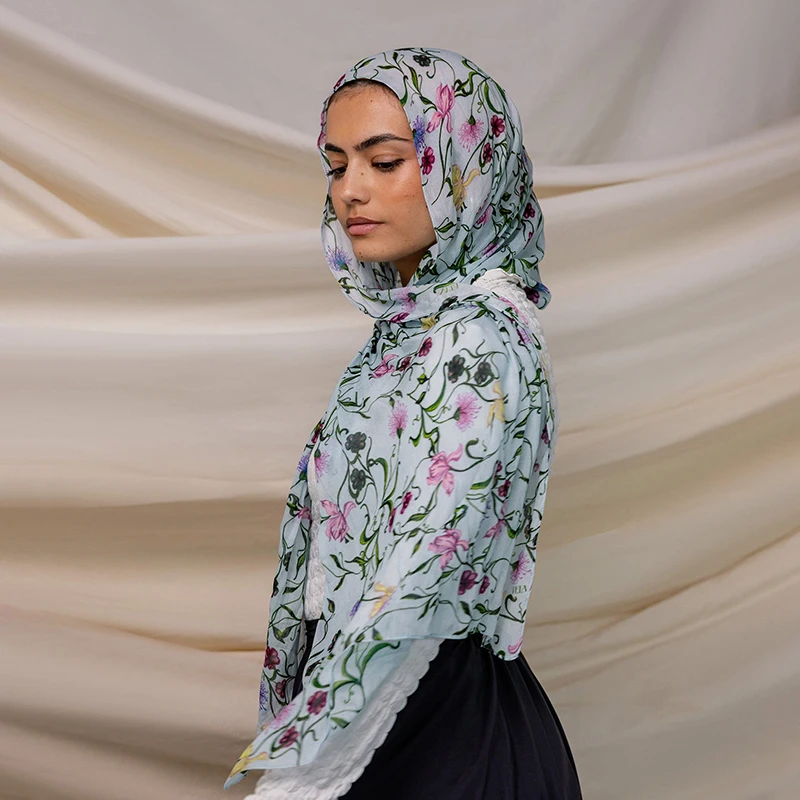 1Pcs Ramadan Flower Watercolor Hijab Women Bohemian Soft Muslim Hijabs Floral Breathable Shawl Wrap Scarf Headscarf Warm
