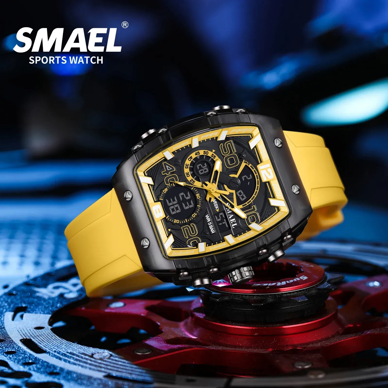Color: Rose - SMAEL 8109 New Men's Watch Multifunctional Sports 50M Waterproof Dual Display LED Night Light Leisure Student Electronic Watch