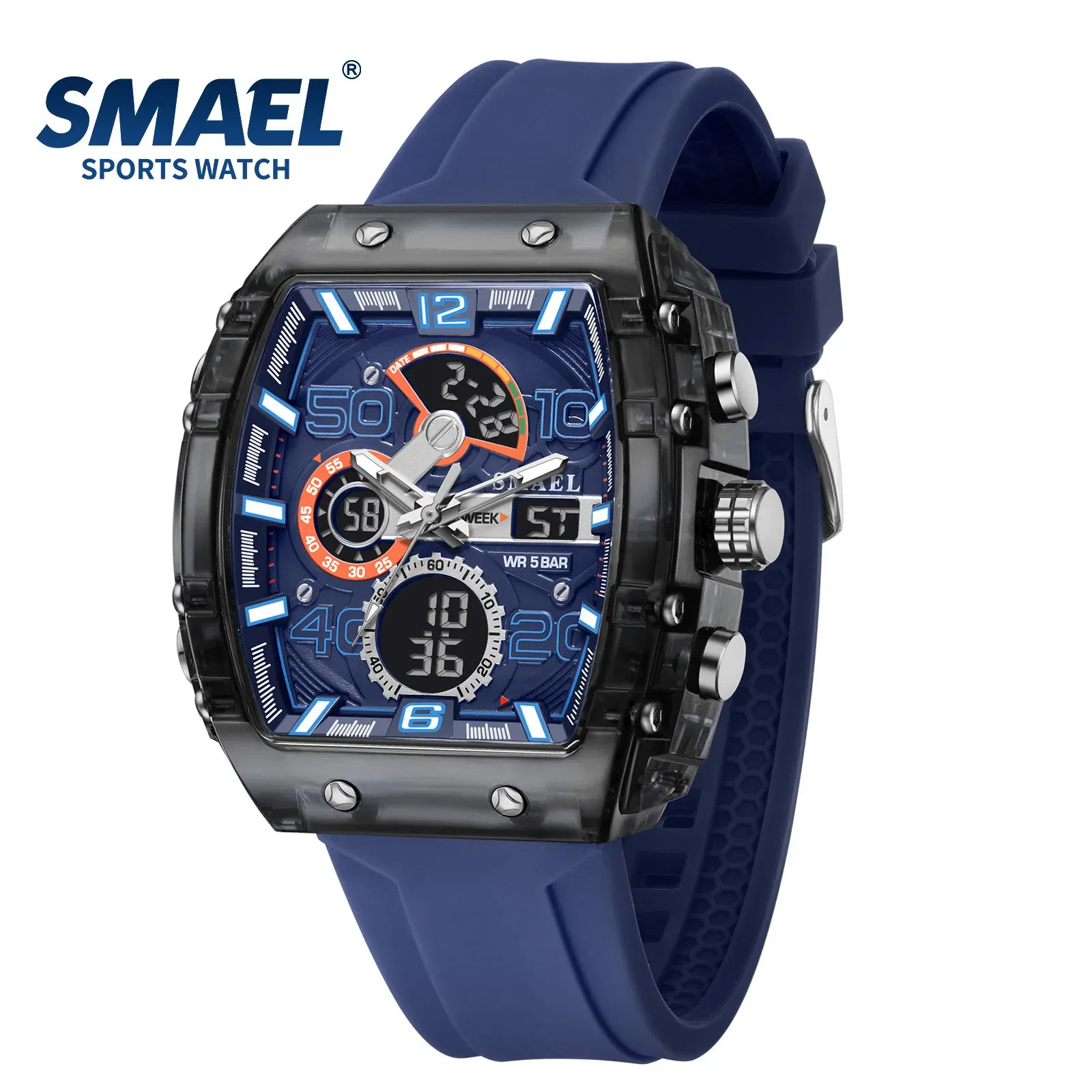 Color: Rose - SMAEL 8109 New Men's Watch Multifunctional Sports 50M Waterproof Dual Display LED Night Light Leisure Student Electronic Watch
