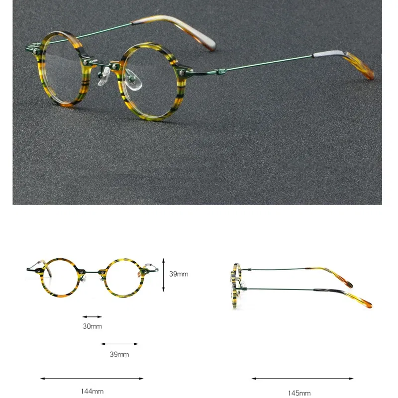Frame Color: Yellow, Eye Prescription: +400 - VCKA Anti-blue Discolor Acetate+Titanium Myopia Glasses Frames Small Round Men Prescription Optical Women Eyewear -0.50 to -10.0