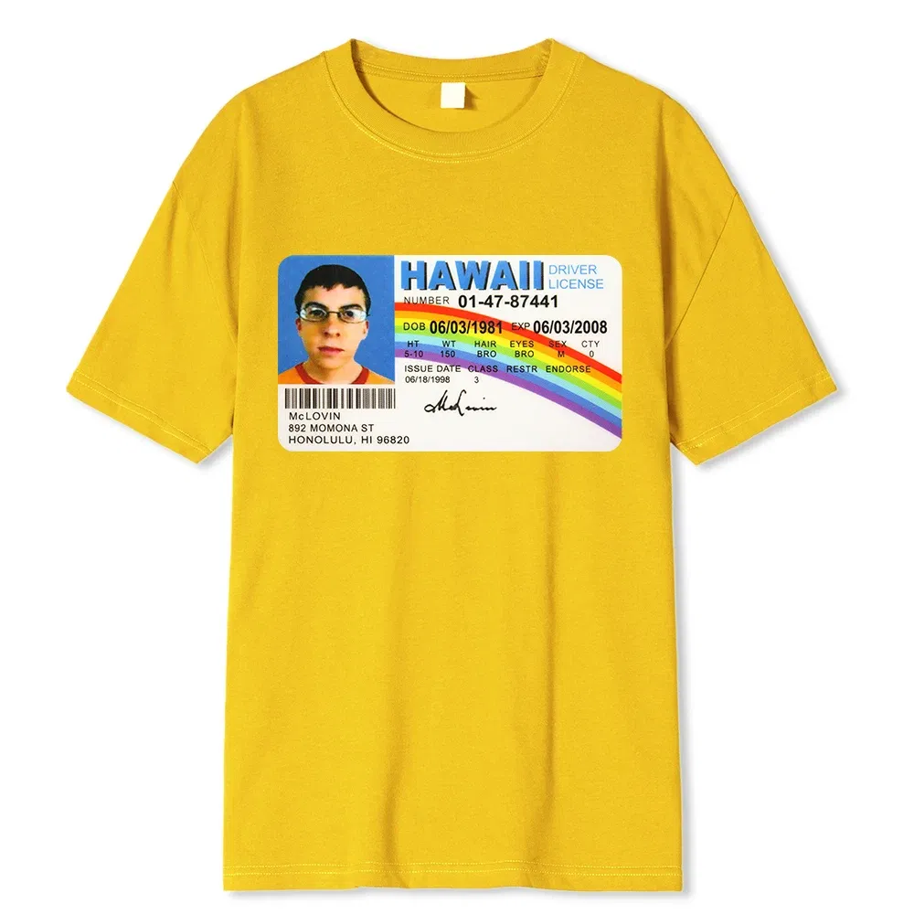 Color: Beige, Size: M - Homme t Shirt Summer Men t-Shirt Mclovin Id Card Superbad Geek Mens Cotton t-Shirt Unisex t-Shirt Teenagers Cool Soft Clothing
