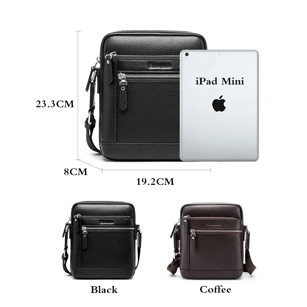 Color: Brown, Ships From: CN - BISON DENIM Classic Black Male Bag Genuine Leather Business Crossbody Bag iPad Mens Messenger Bag Casual bolsas male N2845