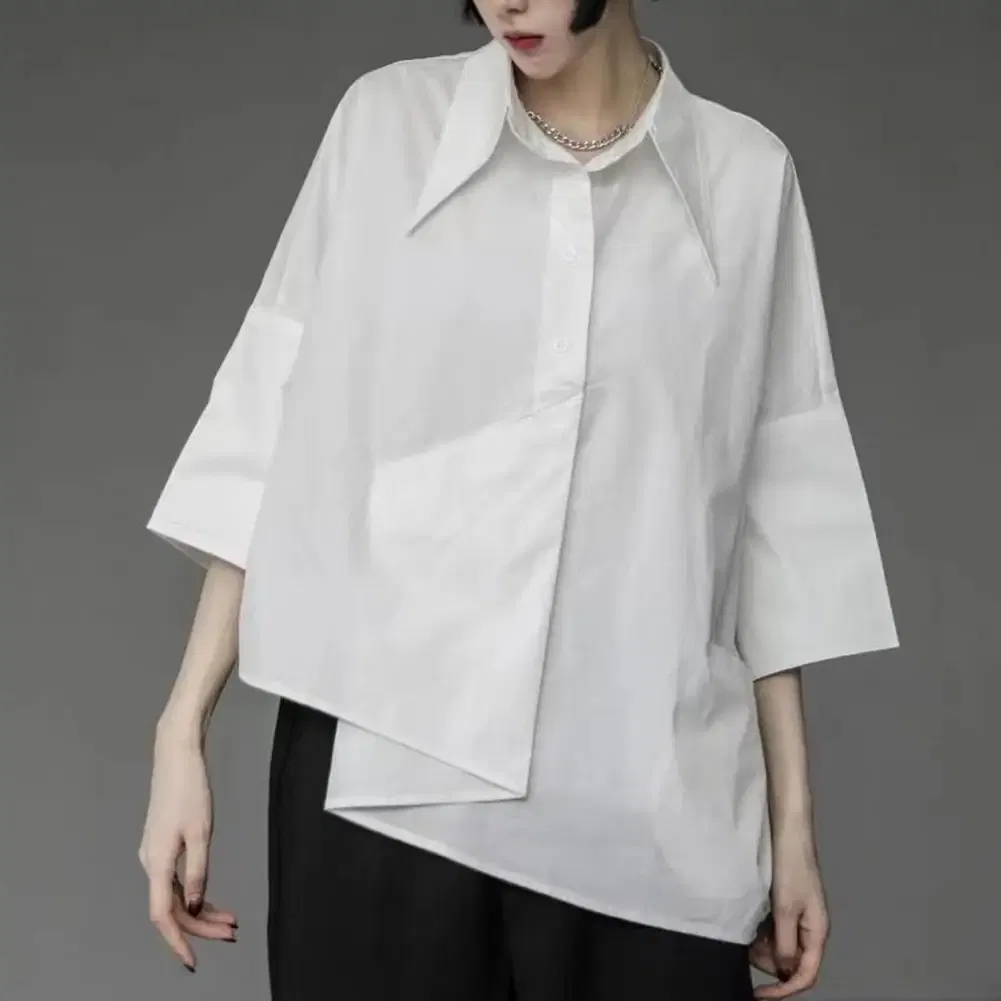 Color: black, Size: S - Men Shirts Irregular Hem Black White Shirts Single Breasted Shorts Sleeves Handsome Blouse Men Women Tops Summer Spring Shirts