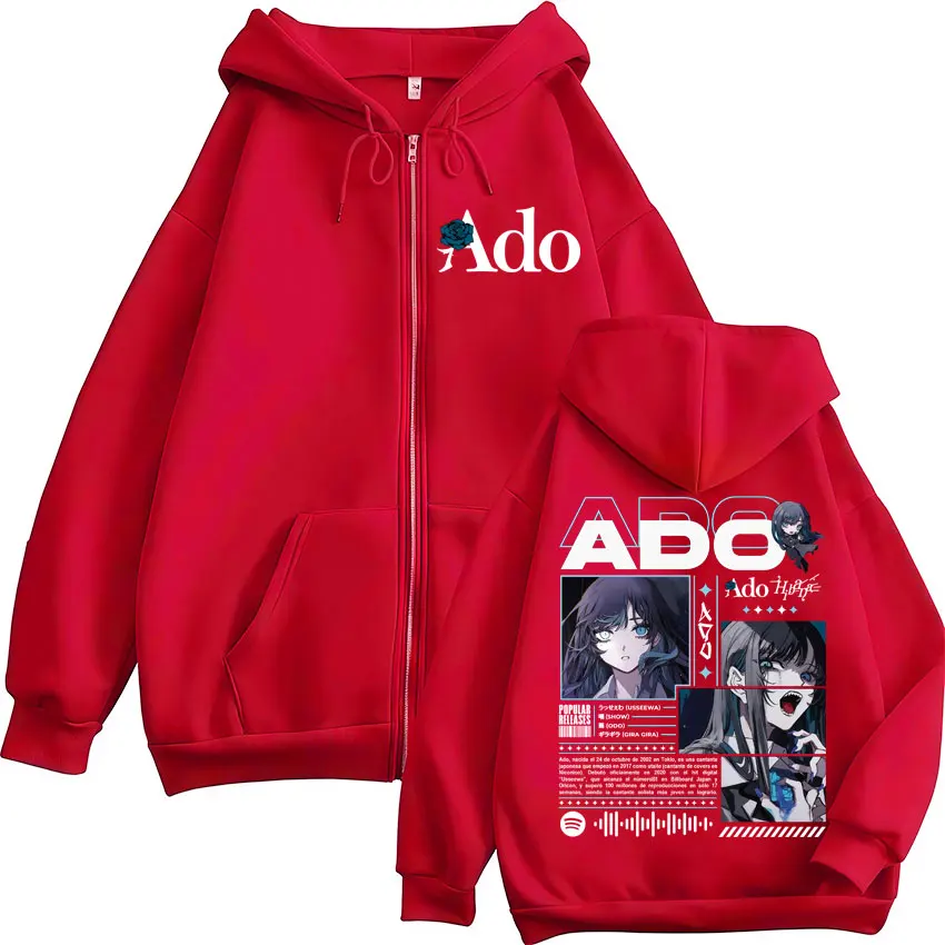 Color: GRAY, Size: S - Ado World Tour 2025 Hibana Zipper Hoodies Men Women Clothing Fashion Harajuku Zip Up Sweatshirts Pullover Jacket Coat Streetwear
