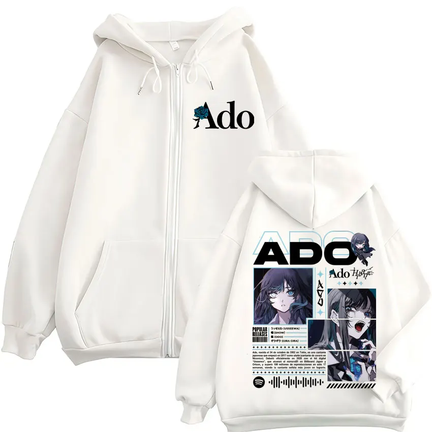 Color: GRAY, Size: S - Ado World Tour 2025 Hibana Zipper Hoodies Men Women Clothing Fashion Harajuku Zip Up Sweatshirts Pullover Jacket Coat Streetwear