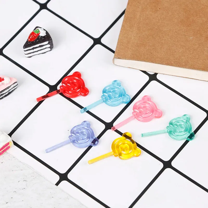 Color: Sky blue - 6Pcs 1:12 Scale Doll Accessories Bear Shape Lollipop Simulation For Dollhouse Miniature Toy Doll Mini Resin Food Kitchen Gift