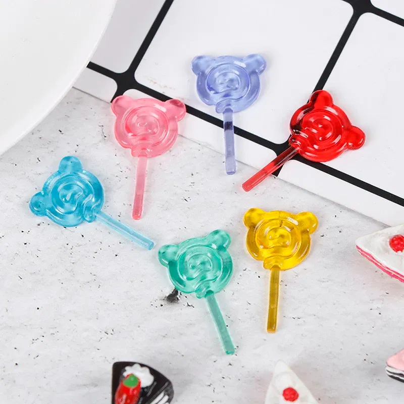 Color: Sky blue - 6Pcs 1:12 Scale Doll Accessories Bear Shape Lollipop Simulation For Dollhouse Miniature Toy Doll Mini Resin Food Kitchen Gift