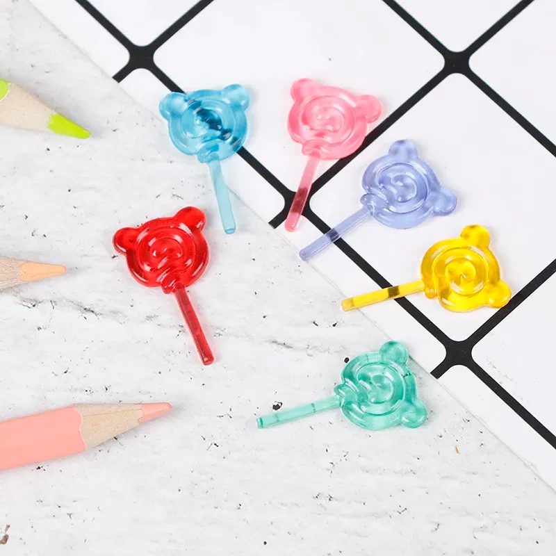Color: Sky blue - 6Pcs 1:12 Scale Doll Accessories Bear Shape Lollipop Simulation For Dollhouse Miniature Toy Doll Mini Resin Food Kitchen Gift