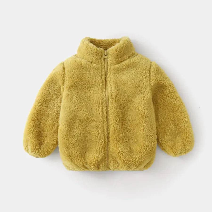 Color: Gold, Kid Size: 14T - Child Autumn Winter Costume Solid Color Outerwear Casual Loose Long Sleeve Tops Plush Jacket Boys Girls Fashion Simple Coats