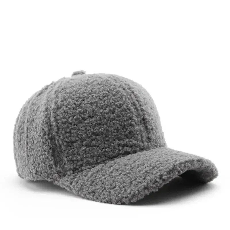 Color: Red, Size: M - Autumn Winter Baseball Cap Women Artificial Lamb Wool Hats Keep Warm Cap Plush Baseball Caps Spring Baseball Cap Solid Sunshade