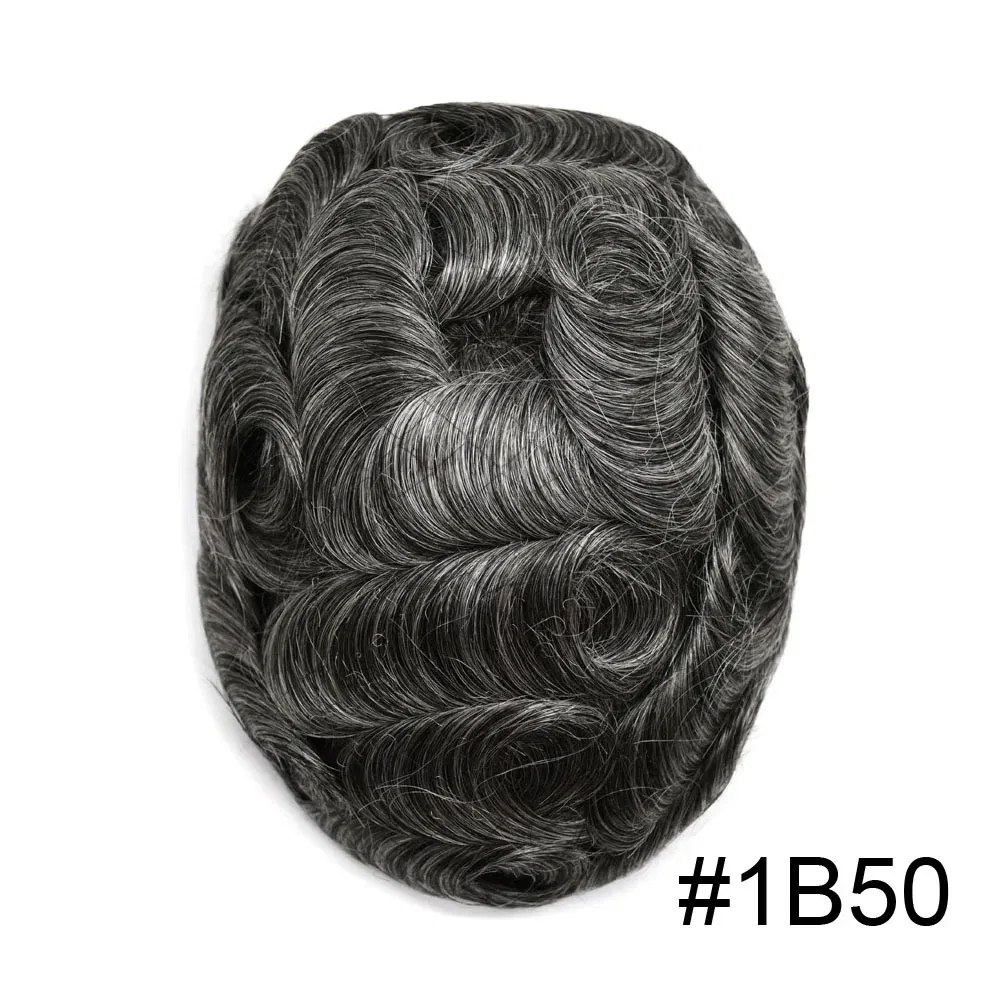 Toupee Color: 1B50#, Toupee Density: 90%, Length: 6 inches, Ships From: CHINA, Toupee Size: 8x10 - Men Toupee Hair Systems Ultra Thin Skin 0.06MM V-LOOP Capillary Prosthesis Invisible Hairline Real Human HairPieces Hair Units