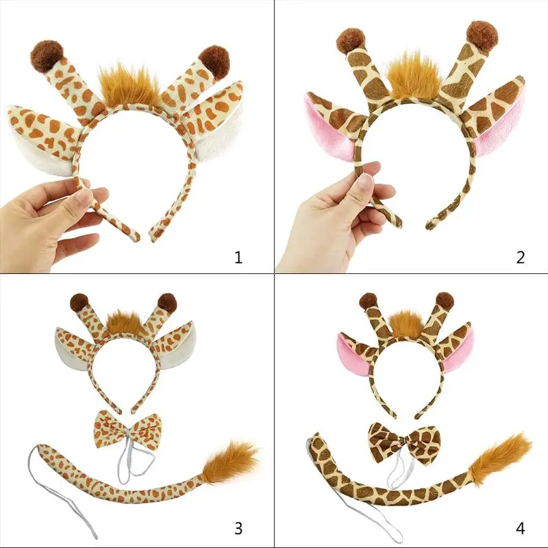 Color: Lavender - Plush Giraffes Headband Giraffes Ear HairBand Plush Giraffes Headband Party Cartoon HairBand Giraffes Headdress Birthday