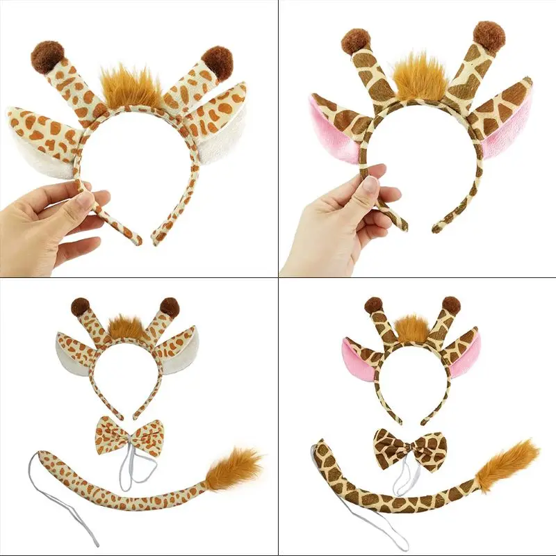 Color: Lavender - Plush Giraffes Headband Giraffes Ear HairBand Plush Giraffes Headband Party Cartoon HairBand Giraffes Headdress Birthday