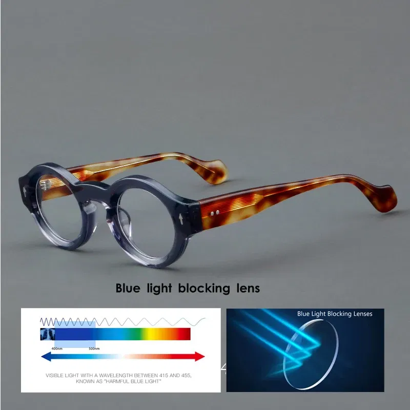 Frame Color: green, Eye Prescription: +75 - VCKA Round Acetate Reading Glasses Frame Retro Men Prescription Anti-blue discolor Women Custom Optics Retro Eyewear +0.50to +10