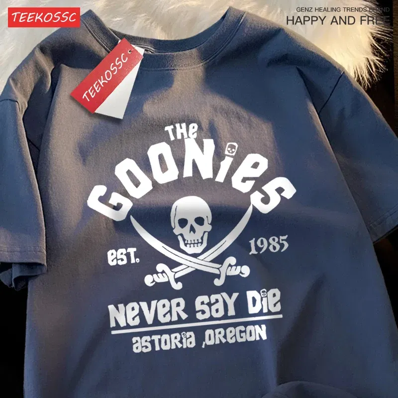 Color: GRAY, Size: L - The Goonies Never Say Die T Shirts Men Women Comfortable Crewneck Tshirt Breathable Cotton T Shirts Street Loose Couple Clothing