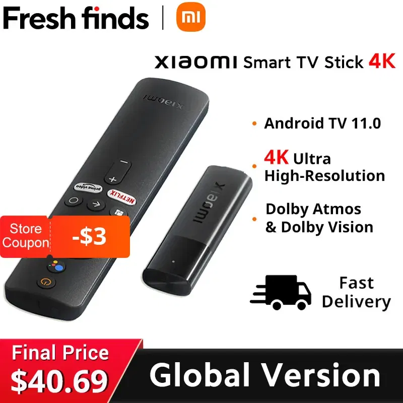 Color: Blue, Ships From: CHINA - [World Premiere] Global Version Xiaomi Mi TV Stick 4K Android 11 BT5.0 TV Dongle Portable Streaming Media Multi Language