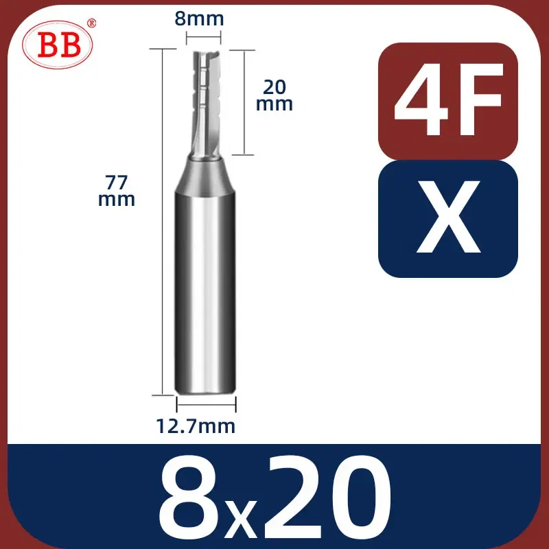 Cutting Edge Length: 30mm, Dimensions: 3.175*1*3 - BB Straight Slot Milling Cutter CNC Wood Engraving Machine Mill Rough Shape TCT Coated Edge D 6mm 8mm 2T 3T 4F Shank 1/2 12.7mm