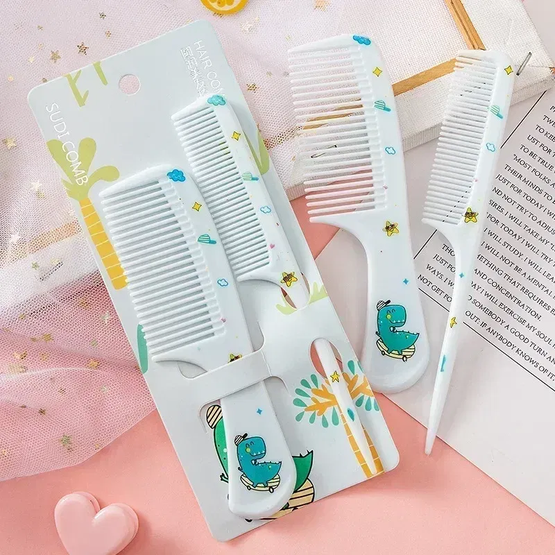Color: GRAY - 2pcs/set Children Comb Cute Cartoon Anti-static Hair Dressing Curly Portable Travel for Kids Girls Students Comb Hair Care Comb
