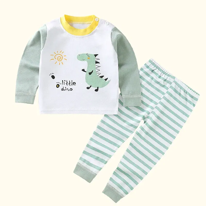 Color: Beige, Kid Size: 9M - Children Kids Clothes Sets Boys Girls Suit Pajamas Clothinng Pants Cartoon Autumn Winter Sleepwear Outfits