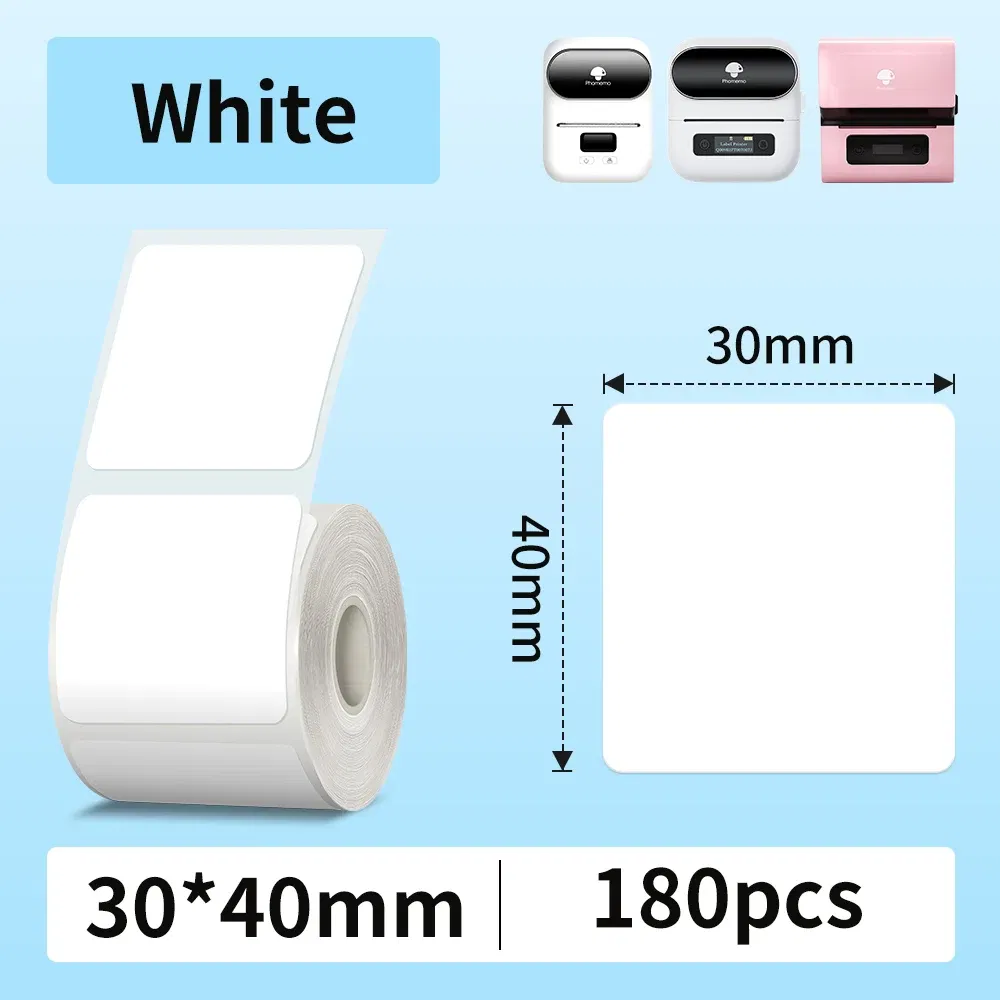 Color: Light White - Phomemo Label Maker Paper M110 Label Adhesive Paper White Waterproof Thermal Sticker for M110 M221 M200 M220 Portable Printer