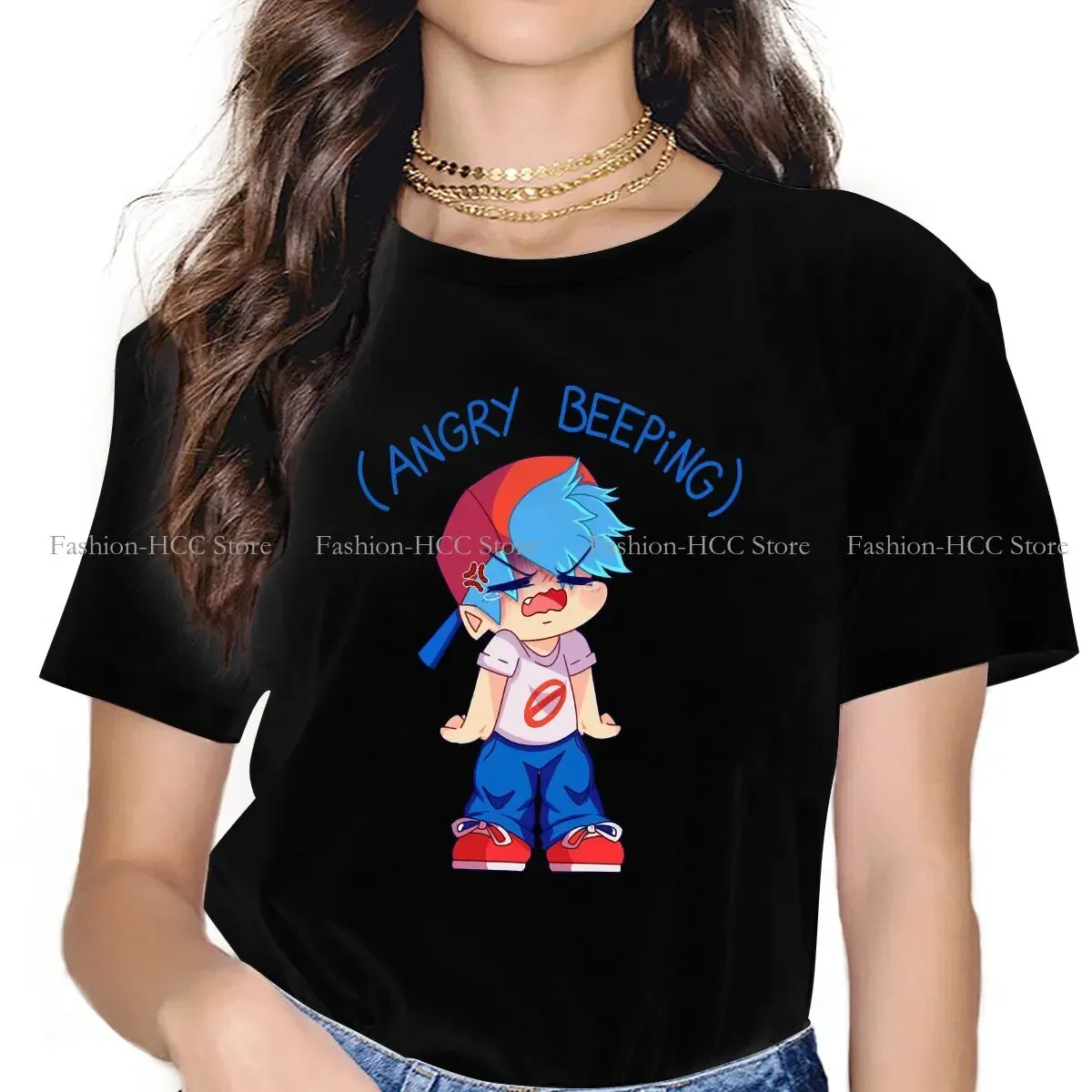 Color: black, Size: XXL - Angry Beeping Boyfriend Style Polyester TShirt Friday Night Funkin FNF Music Boy Comfortable Hip Hop Graphic T Shirt Stuff